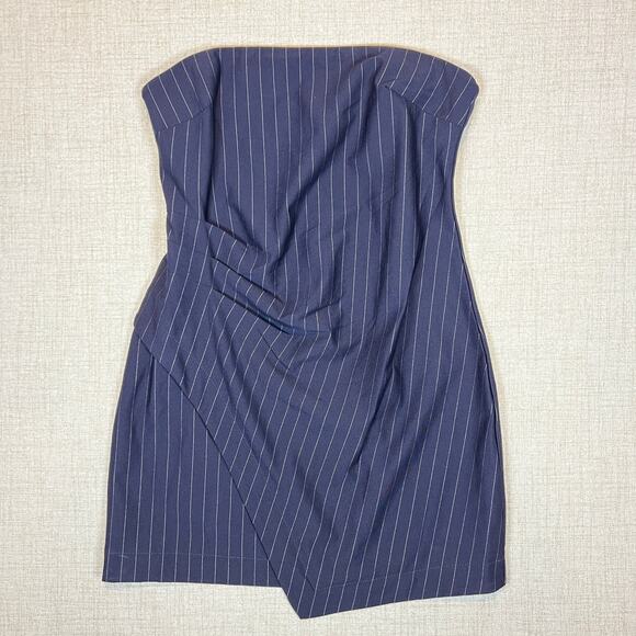 Wild Fable Dress Women's M Tube Mini Bodycon Suiting White Pinstripe Blue - Picture 3 of 11